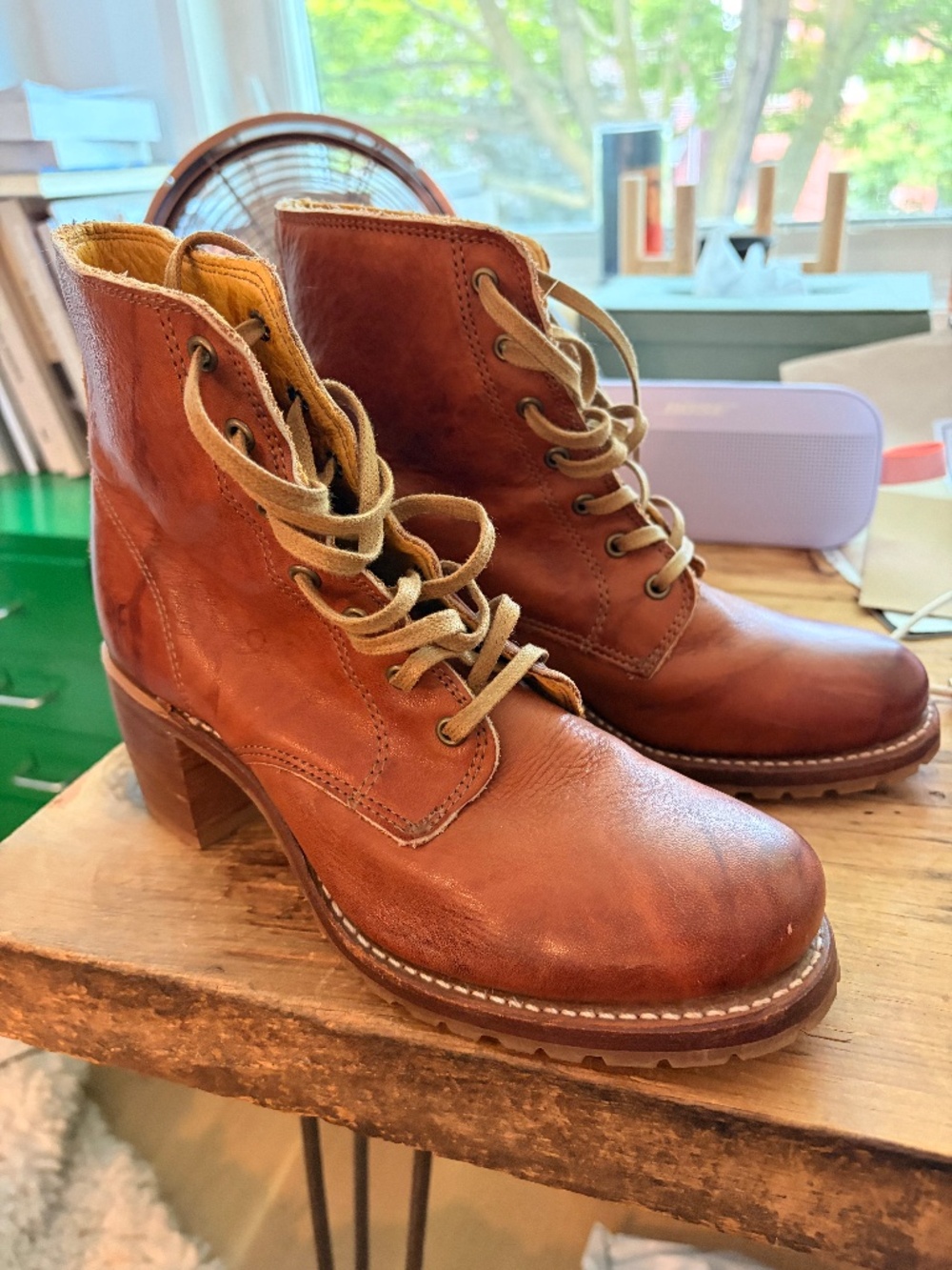 Frye Leather Boots, Distressed, Heels, US 8.5, Almost New - Picture 5 of 11
